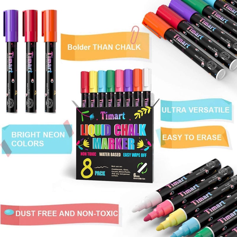 Timart Liquid Chalk Markers, 6mm Bold Tip Chalk Pens, Dry Erase Marker Pens for Chalkboards, Signs, Blackboards, Windows, Glass- Reversible Tip, First Day of School Board Chalk Pens (Classic) - Image 4