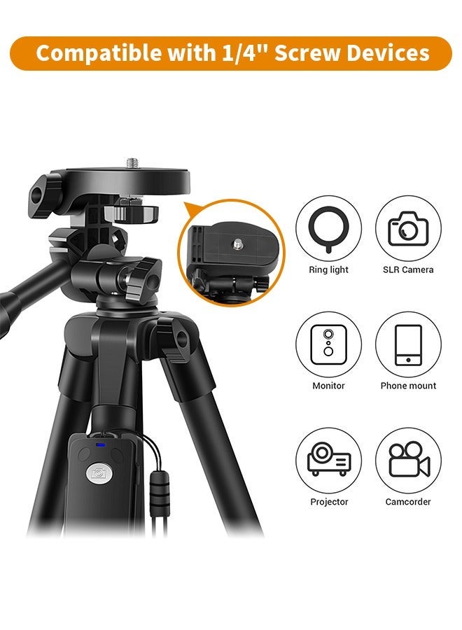 TONEOF 170cm Camera Tripod, 67" Camera Tripod with Travel Bag, Cell Phone Tripod with Remote, Aluminum Portable Tripod Stand with Phone Tripod Mount & 1/4”Screw, for Phone/Camera/Projector/DSLR/SLR - Image 5