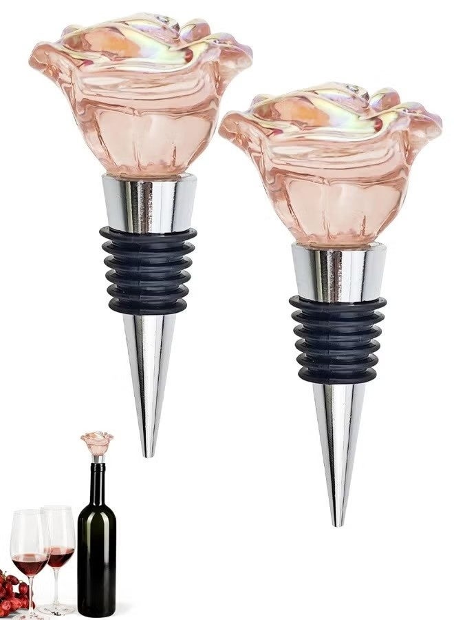 2 PACK Rose Wine Stopper, Bottle Stopper Wine Saver, Reusable Wine Corks For Beverage, Wine Accessories Gifts for Wine Lovers, Wedding - Image 1