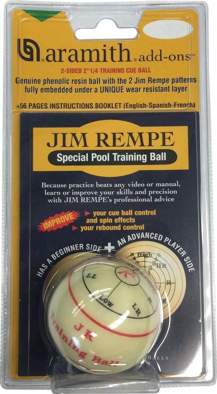 Aramith Jim Rempe Training Cue Ball 2-1/4" Regulation Size Billiard Pool Ball with Instruction Manual Learn to Play Better - Image 1