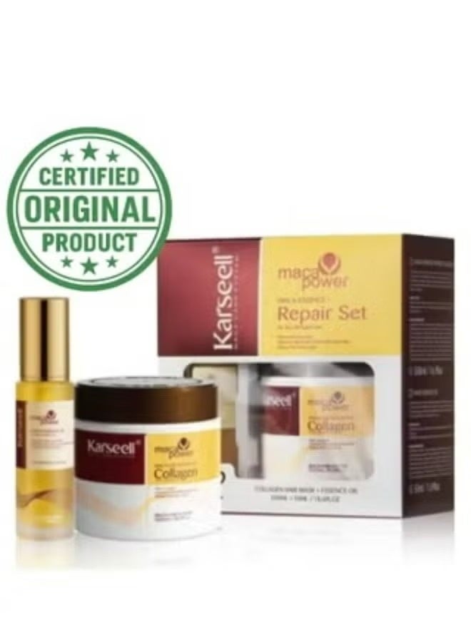 كارسيل مجموعة كارسيل لعلاج الشعر بالكولاجين والإصلاح العميق - قناع مرطب للشعر وزيت الأرغان للشعر الجاف والتالف | ٥٠٠ مل + ٥٠ مل | مناسب لجميع أنواع الشعر - Image 1