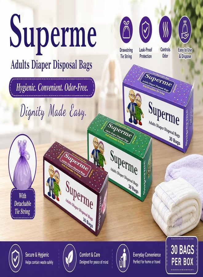 Superme Adults Diaper Disposable Bags Pack of 3 boxes (90 bags) Size 17 IN X 19 IN| Leak-Proof Bags for Discreet Disposal of Diapers | Extra Large Size, Specially Designed For Adult Diaper Disposal - Image 5