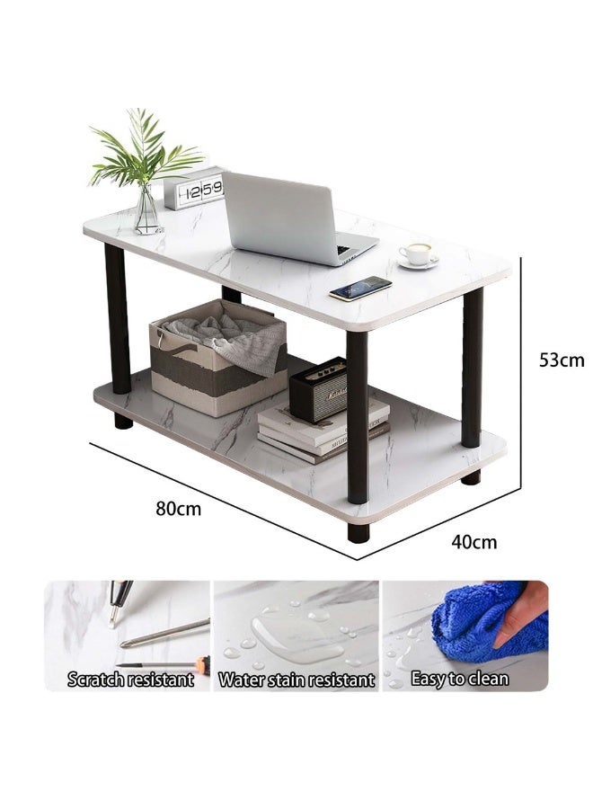 شويوين طاولة جانبية للأريكة ذات طبقتين مع رف مفتوح، طاولة قهوة جانبية مع أرجل خشبية لغرفة النوم وغرفة المعيشة وغرفة المكتب، سهلة التجميع، 80*40*53 سم - Image 5
