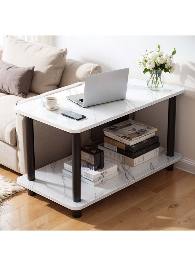 شويوين طاولة جانبية للأريكة ذات طبقتين مع رف مفتوح، طاولة قهوة جانبية مع أرجل خشبية لغرفة النوم وغرفة المعيشة وغرفة المكتب، سهلة التجميع، 80*40*53 سم - Image 1