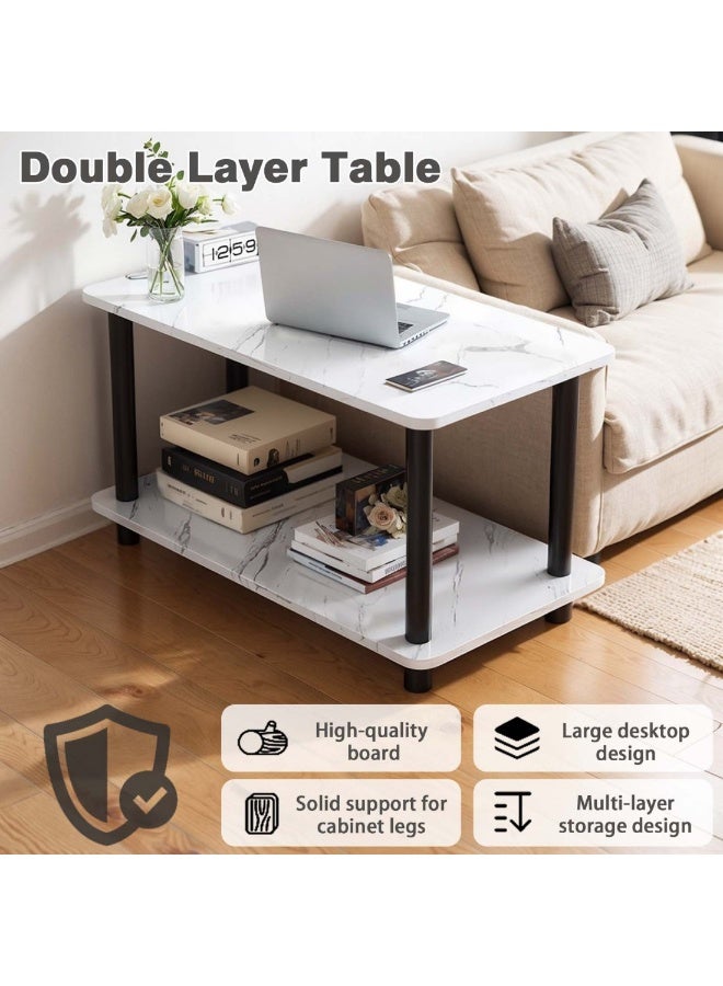شويوين طاولة جانبية للأريكة ذات طبقتين مع رف مفتوح، طاولة قهوة جانبية مع أرجل خشبية لغرفة النوم وغرفة المعيشة وغرفة المكتب، سهلة التجميع، 80*40*53 سم - Image 2