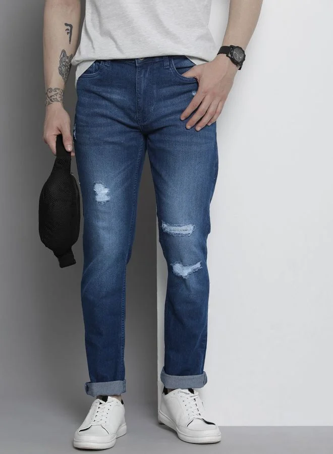 شركة المرآب الهندية Men Slim Fit Solid Mid-Rise Stretchable Jeans