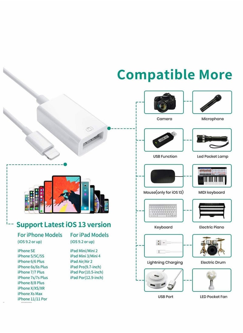 Y&D - [Apple MFi Certified]USB Camera Adapter for Apple Lightning to USB 3.0, OTG Cable Compatible with iPhone/iPad, Female Supports Connect Card Reader, U Disk, Keyboard, Mouse, Flash Drive - Image 1