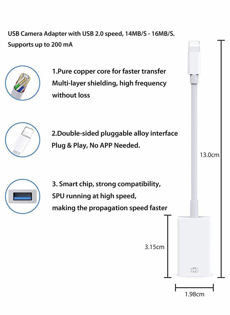Y&D - [Apple MFi Certified]USB Camera Adapter for Apple Lightning to USB 3.0, OTG Cable Compatible with iPhone/iPad, Female Supports Connect Card Reader, U Disk, Keyboard, Mouse, Flash Drive - Image 1