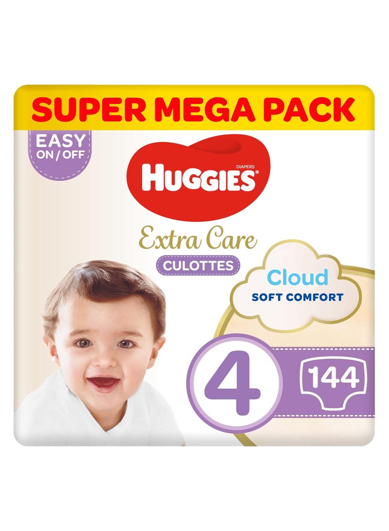 HUGGIES Extra Care Culottes, Size 4, 9-14 kg, Super Mega Pack, 144 Diaper Pants - Image 1