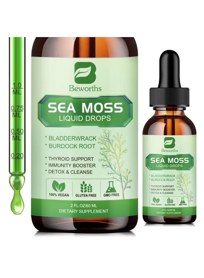B BEWORTHS Sea Moss Liquid Drops - Organic Irish Sea Moss Gel with Spirulina, Bladderwrack, Burdock Root, Seamoss Gel Supplement for Joint, Detox Cleanse & Digestion Support - 2 Fl Oz, Vegan - Image 1