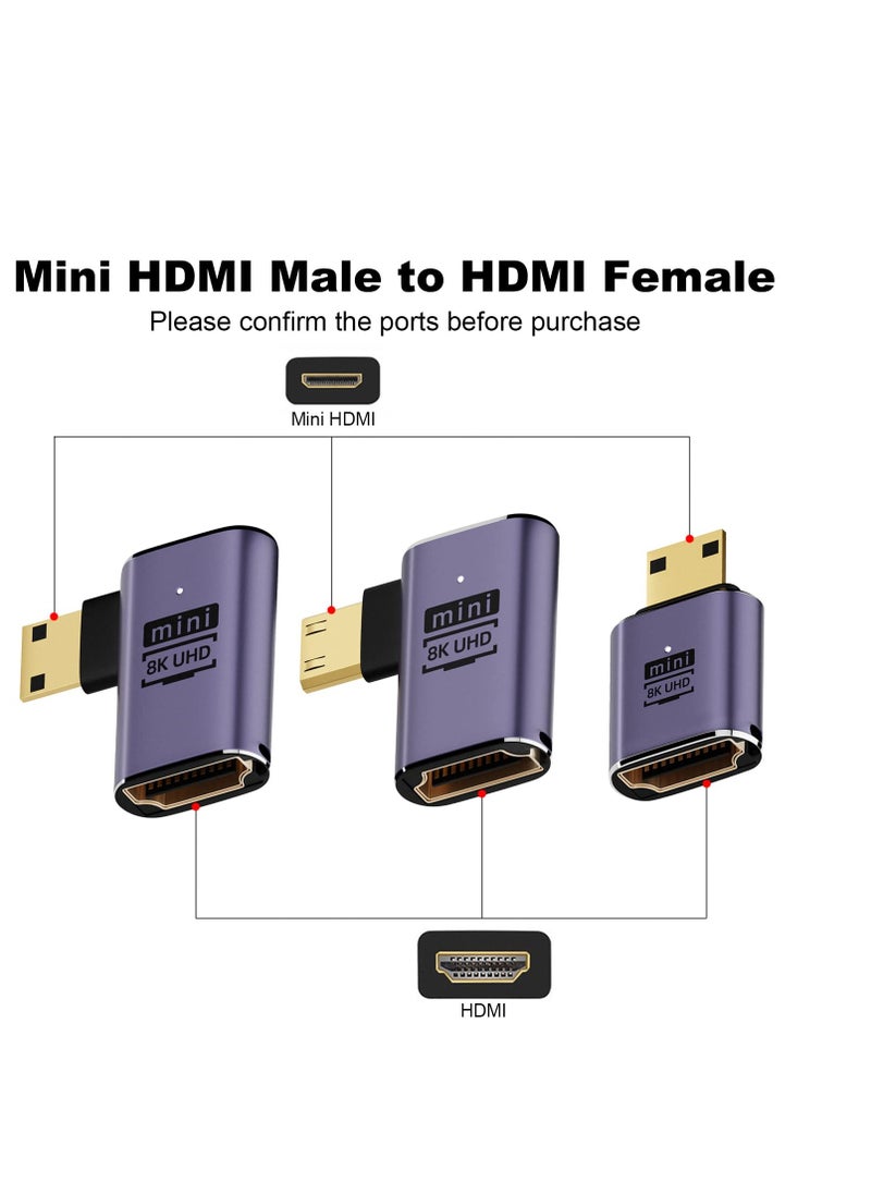 Excefore Mini HDMI to HDMI Adapter 8K, 3 Pcs 90 Degree Left and Right Angle Mini HDMI Male to HDMI Female Adapter, 48Gbps Mini HDMI Adapter, for Camera, HDTV, Projector, Laptop and Tablet  - Image 2