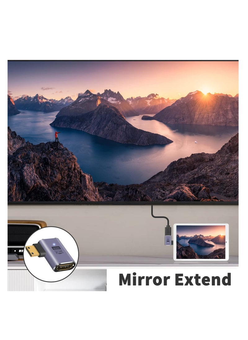 Excefore Mini HDMI to HDMI Adapter 8K, 3 Pcs 90 Degree Left and Right Angle Mini HDMI Male to HDMI Female Adapter, 48Gbps Mini HDMI Adapter, for Camera, HDTV, Projector, Laptop and Tablet  - Image 5
