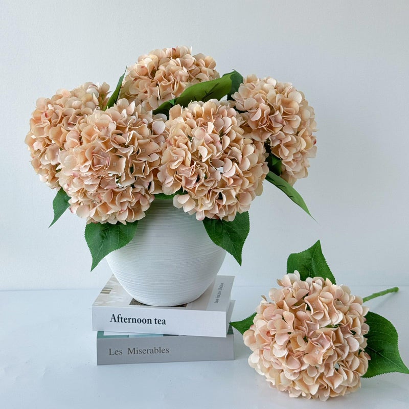ZYTUYO 5 Pcs Light Coffee Silk Hydrangeas Artificial Flower Boho 20 Faux Hydrangeas for Fall Indoor Home Decor Spring Kitchen Living Room Outdoor Porch Wedding Flower Arrangement - Image 2