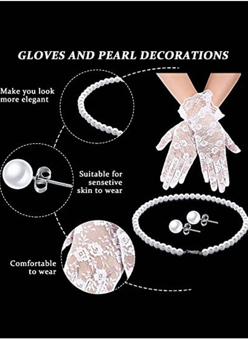 Generic - Stylish Fascinator Hat with Veil and Lace Gloves Ideal for Weddings Tea Parties and Special Events for Girls - Image 1