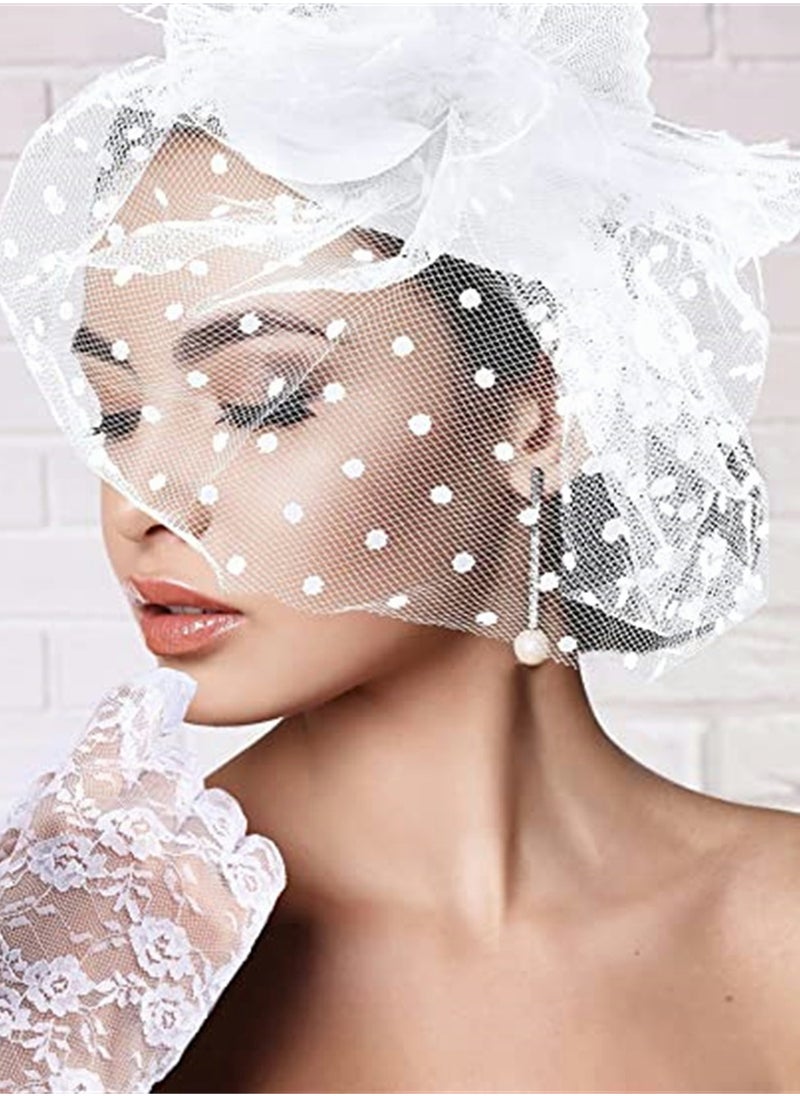 Generic - Stylish Fascinator Hat with Veil and Lace Gloves Ideal for Weddings Tea Parties and Special Events for Girls - Image 1