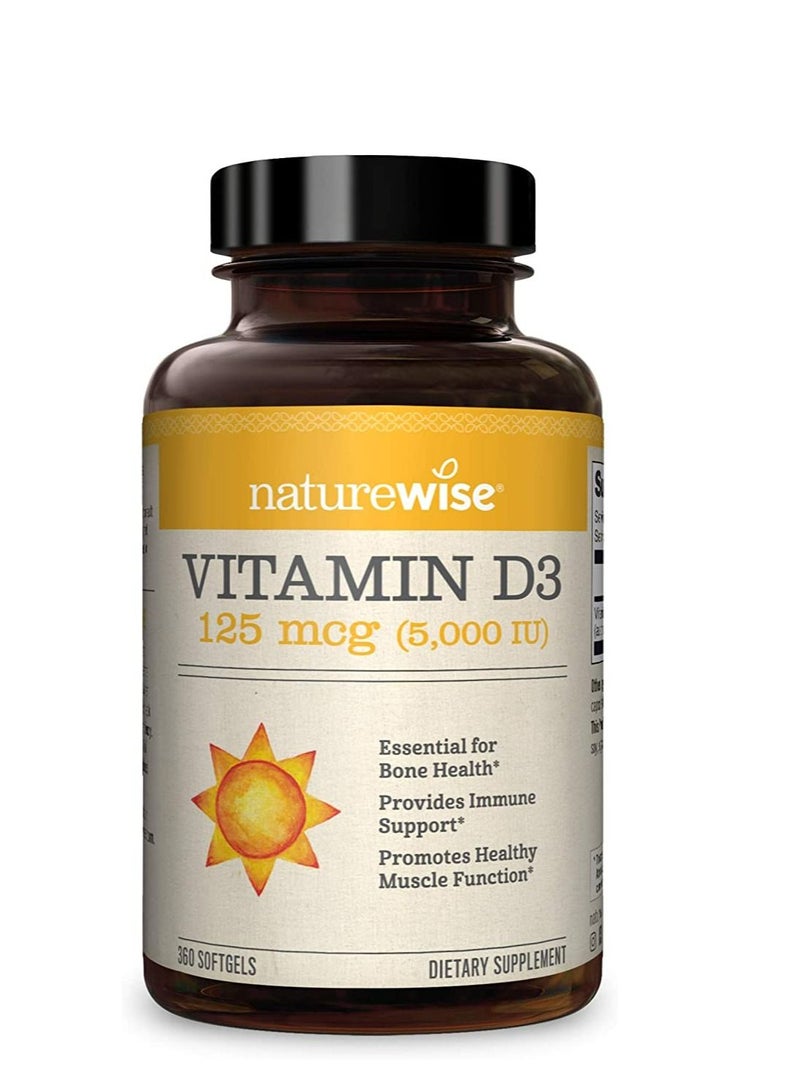 Vitamin D3 5000iu (125 Mcg) 1 Year Supply Packaging May Vary ( Mini Softgel), 360 Count