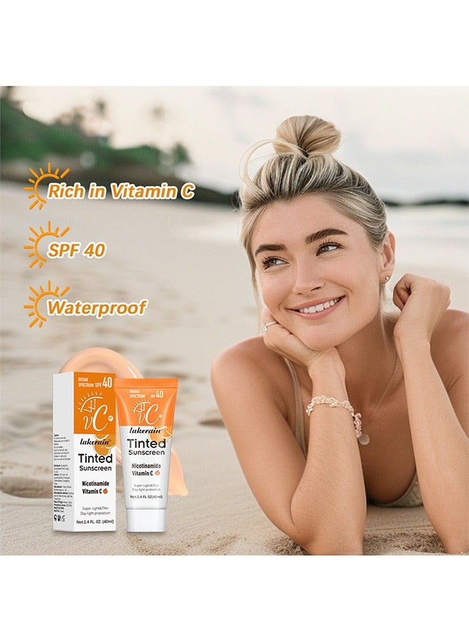 ليكرين واقي الشمس الملون من فيتامينك سي- SPF40 واقي من الشمس المعدني المرطب | صبغة شفافة لتوهج صحي ، مناسبة للبشرة الحساسة - Image 3