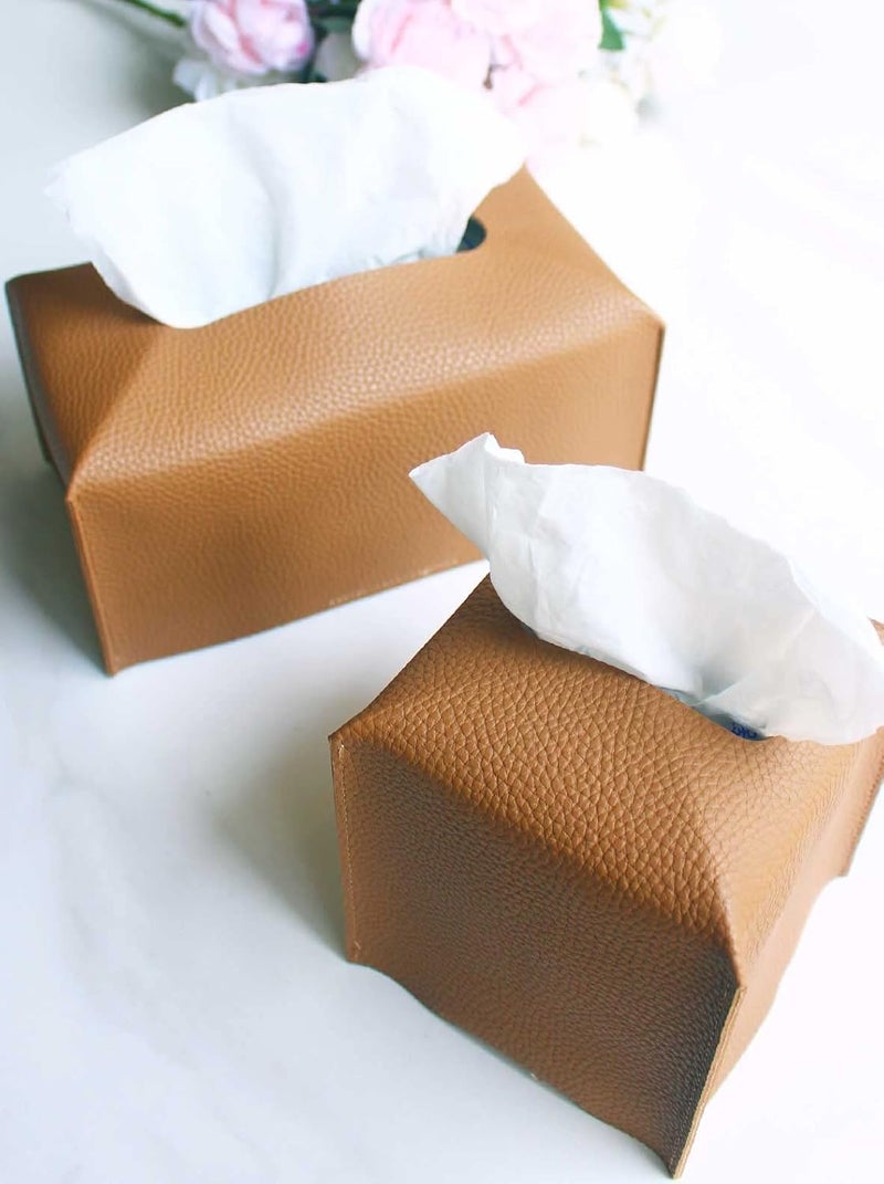 JESMINI Tissue Box Cover Large Rectangular – Plus Size Leather Tissue Box Holder with Bottom Belt [, Camel Brown] Long Rectangle Tissue Holder for Bathroom/Car/Office Decor - Image 2