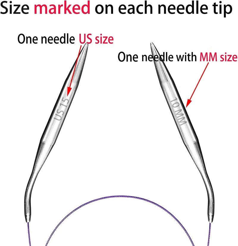 brievo Circular Knitting Needles Set Round Metal Circle Blankets 32 Inch Size 15 11 9 7 4 1.5 - Image 3