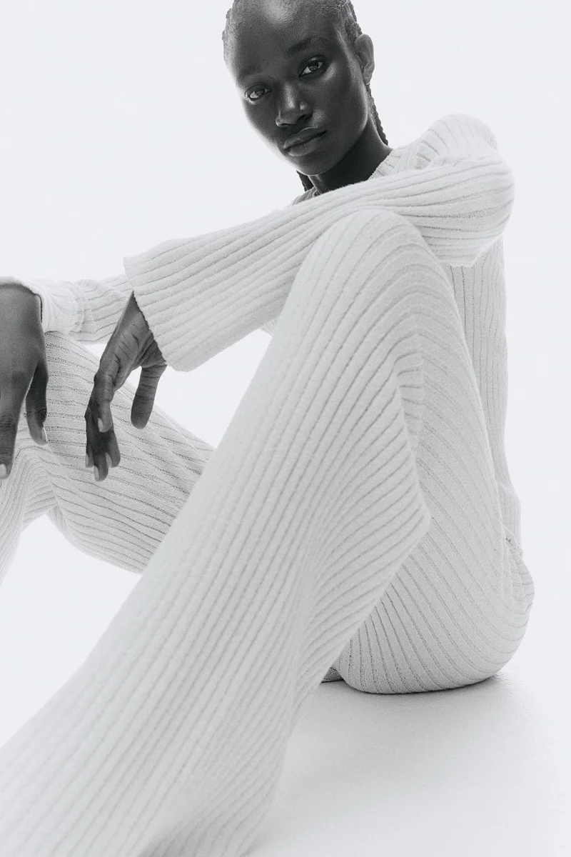 H&M Flared Rib-Knit Trousers