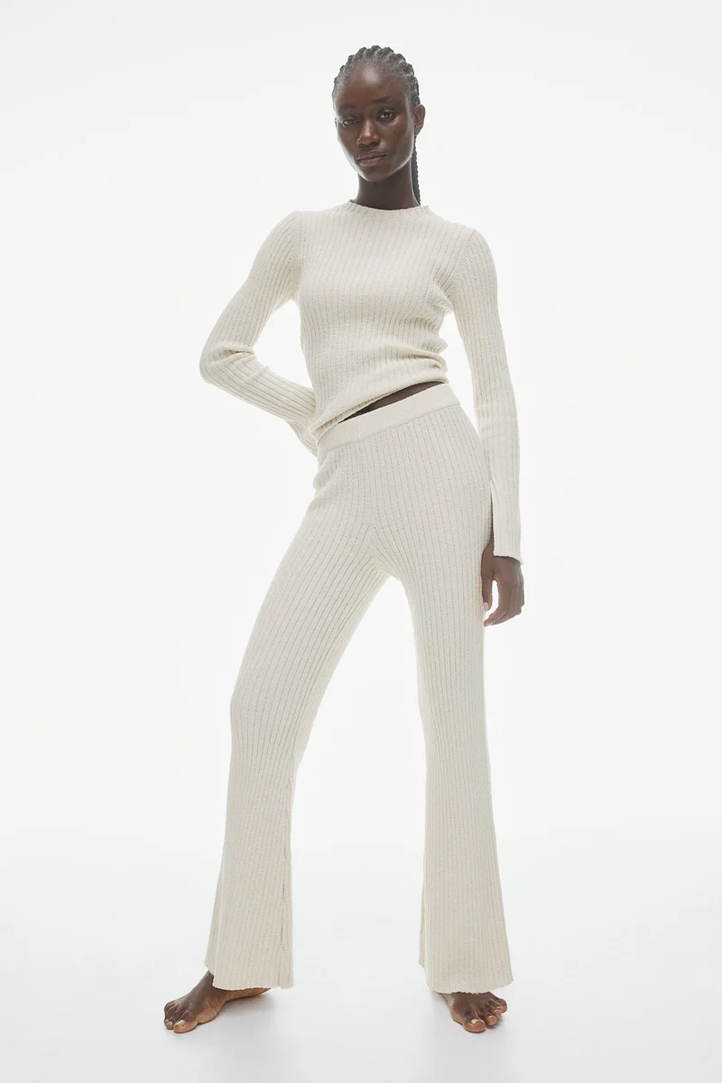 H&M Flared Rib-Knit Trousers