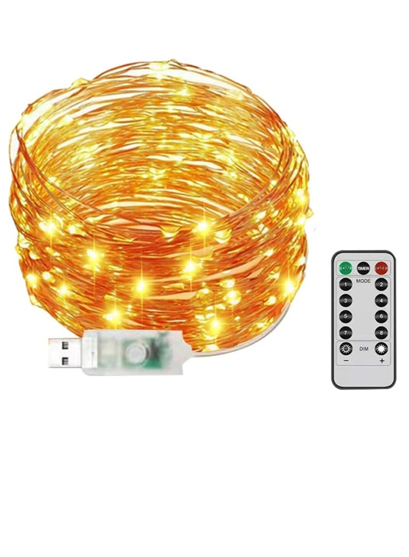 PAMEER Warm White Remote Control Fairy String Lights 33 feet 100 LEDs USB Powered LED String Lights for Christmas EID Ramadan Diwali Wedding Birthday Party Home Decoration Waterproof with 8 Modes Changing  - Image 1