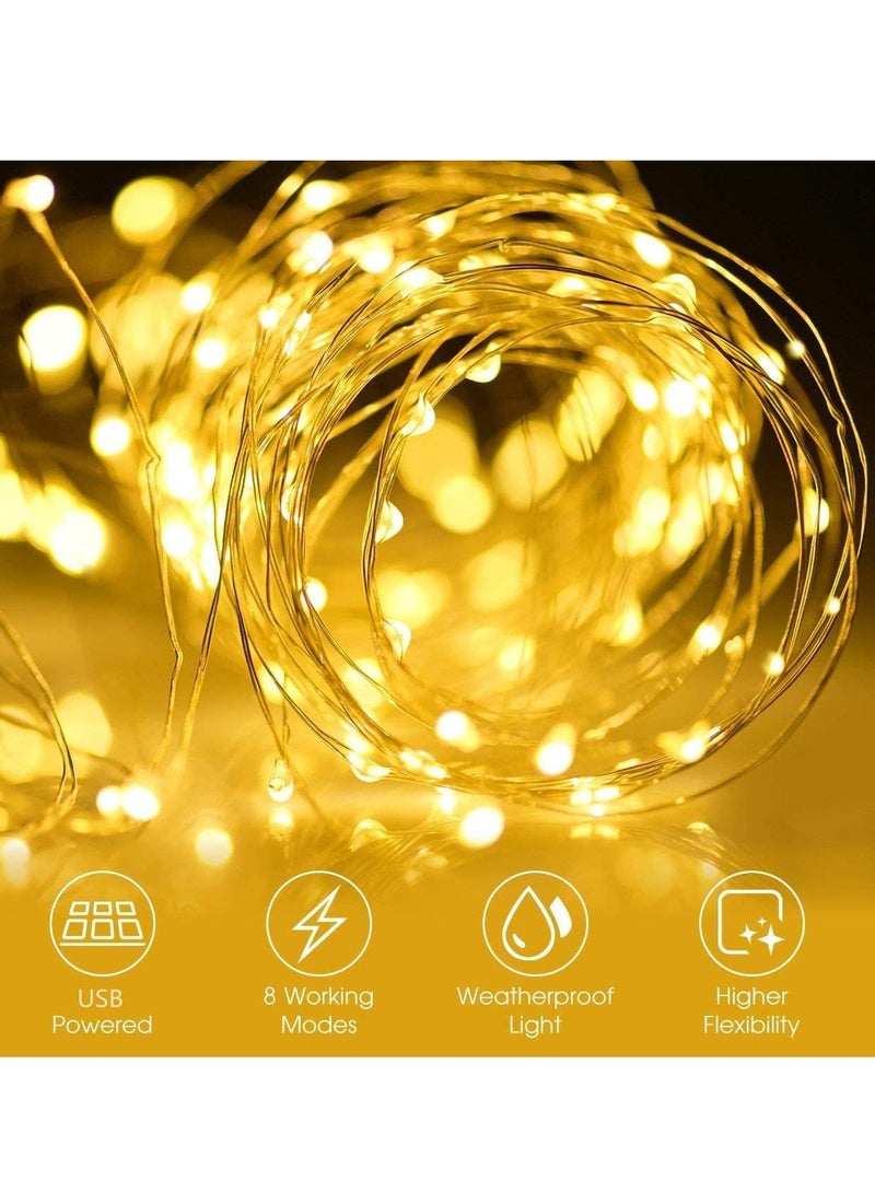 PAMEER Warm White Remote Control Fairy String Lights 33 feet 100 LEDs USB Powered LED String Lights for Christmas EID Ramadan Diwali Wedding Birthday Party Home Decoration Waterproof with 8 Modes Changing  - Image 5