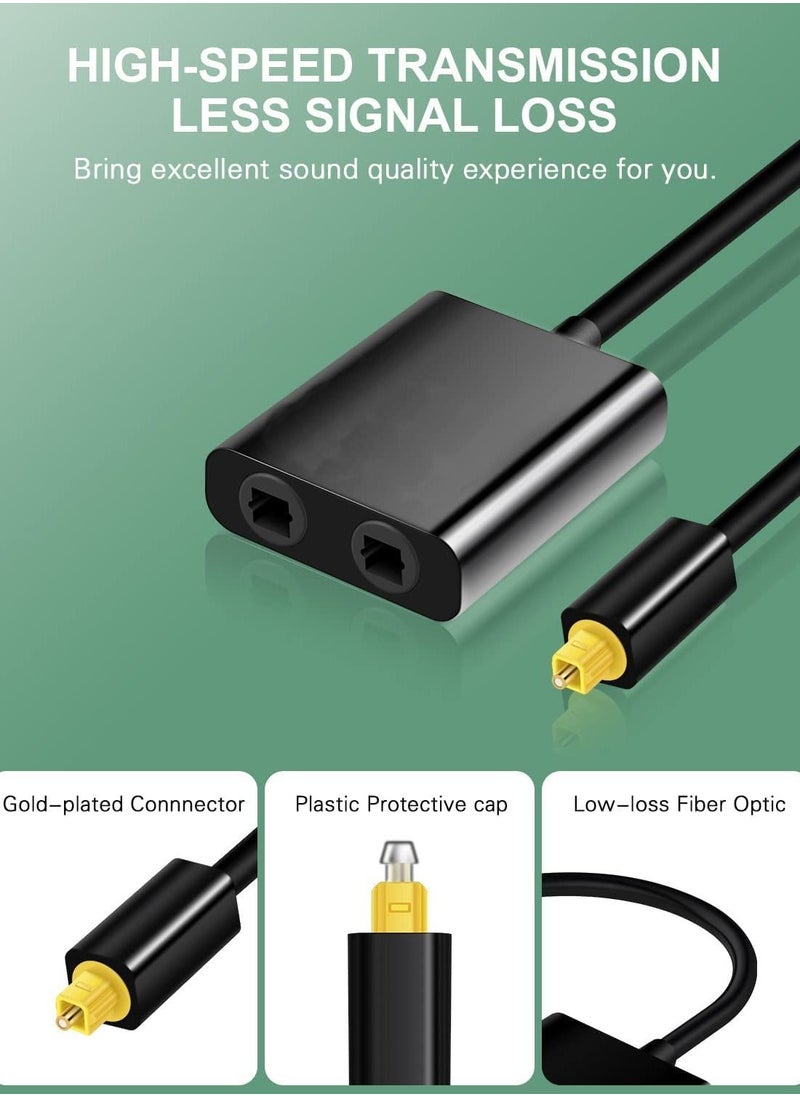 Digital Optical Splitter 1 in 2 Out Toslink Splitter Audio Optical Cable Adapter Fiber Converter 24K Gold Plated Connector for Home Theatre