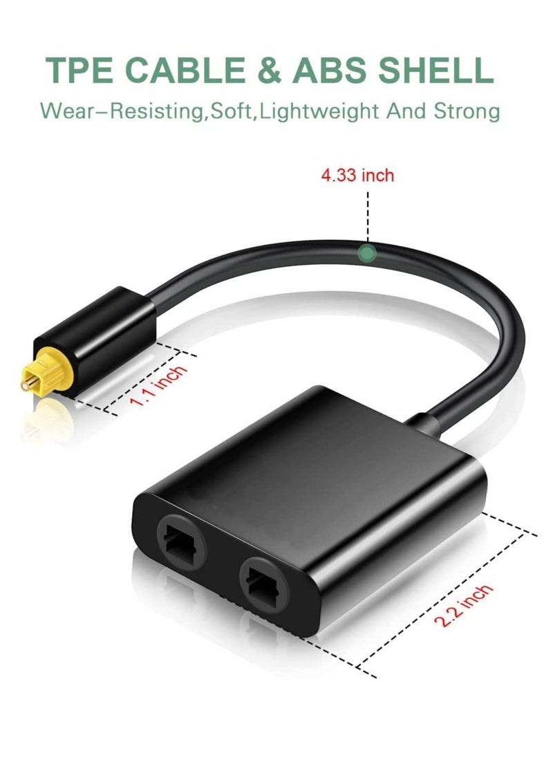 Digital Optical Splitter 1 in 2 Out Toslink Splitter Audio Optical Cable Adapter Fiber Converter 24K Gold Plated Connector for Home Theatre