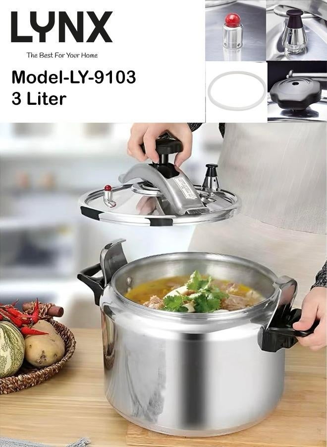 lynx Premium Aluminum Pressure Cooker for Gas and Electric Stove – Fast Cooking Pot with Locking Lid, Safe Pressure Cooker Design, Heat-Resistant Handles, Easy to Clean Kitchen Essential, Ideal for Rice, Meat, Soup, Legumes LY-9103 - Image 4