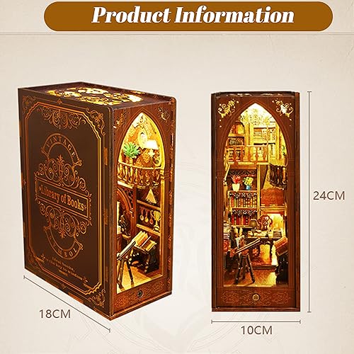 ISSEVE DIY Book Nook Kit 3D Wooden Puzzle DIY Miniature House Kit for Booknook Shelf Insert Decoration Magic Book House Stand Bookshelf Dollhouse for Adults with Sensor Light Library of Books - Image 5