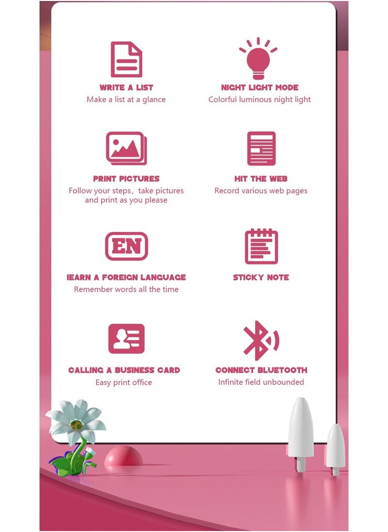 Generic - Night light HD Mini Pocket printer colorful light inkless priting endurance bluetooth connectivty for Study Notes, Memo, Photos, Lists Compatible with iOS & Android Smartphone (Round) - Image 1
