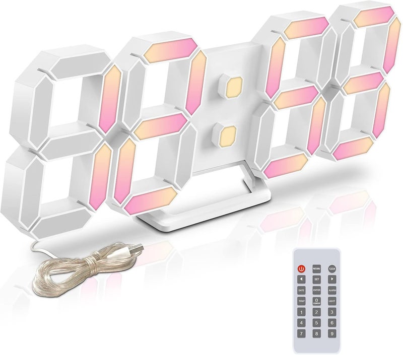 Deeyaple Led Digital Alarm Clock 3D Small Wall Clock Snooze Dimmable Time Memory 12/24 Date Temperature Remote Control Night Light Office Kitchen Living Room Bedroom (9.7 Inch, Multicolor) - Image 1