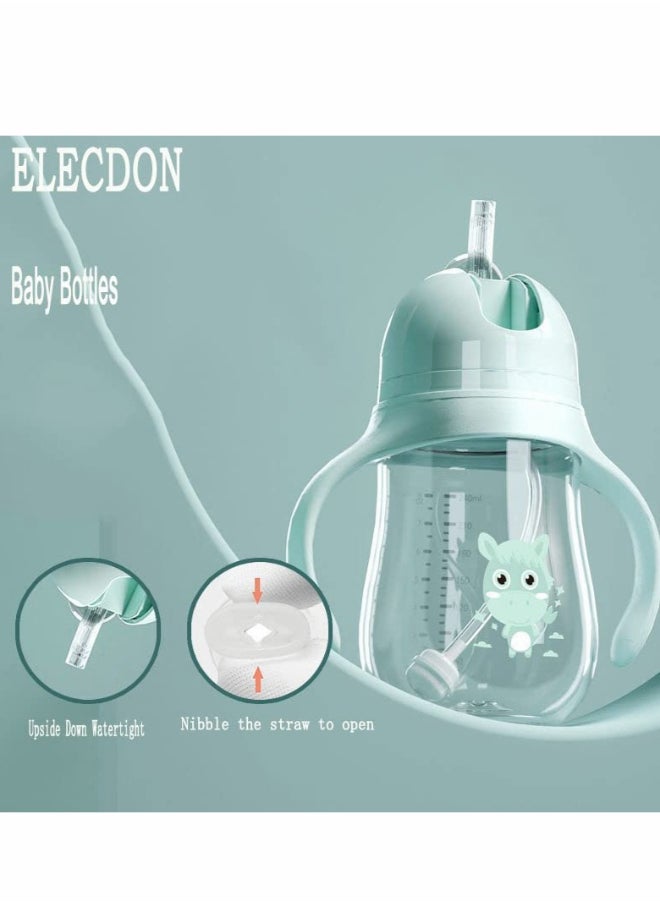 SYOSI - Straw Cup Spill-Proof Sippy Cup With Handles, 240ML Baby Bottle With Medium Flow Nipple, Green - Image 1