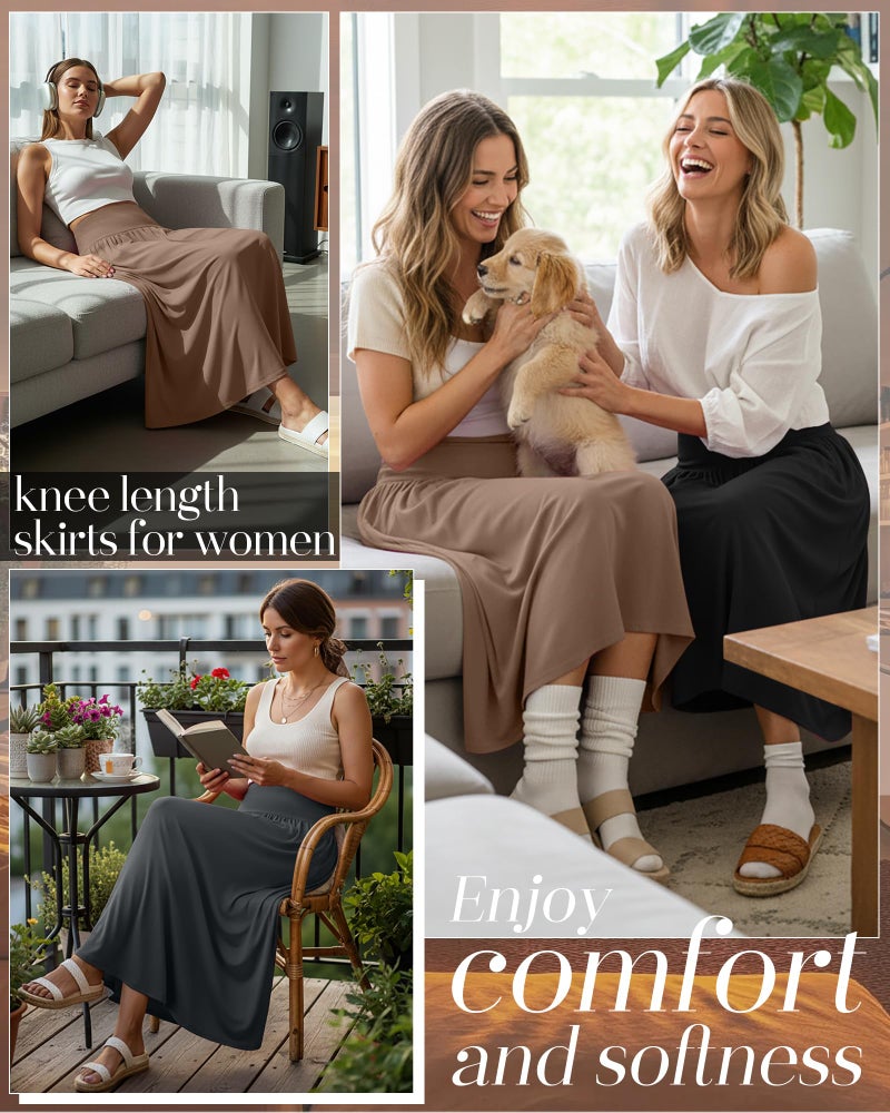 Ficerd 3 Pack Maxi Long Skirts for Women, Ankle Length High Waisted Pleated Flowy a Line Summer Casual Skirts with Pockets(Black, Dark Gray, Brown,X-Large) - Image 5