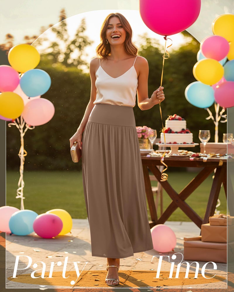 Ficerd 3 Pack Maxi Long Skirts for Women, Ankle Length High Waisted Pleated Flowy a Line Summer Casual Skirts with Pockets(Black, Dark Gray, Brown,X-Large) - Image 2