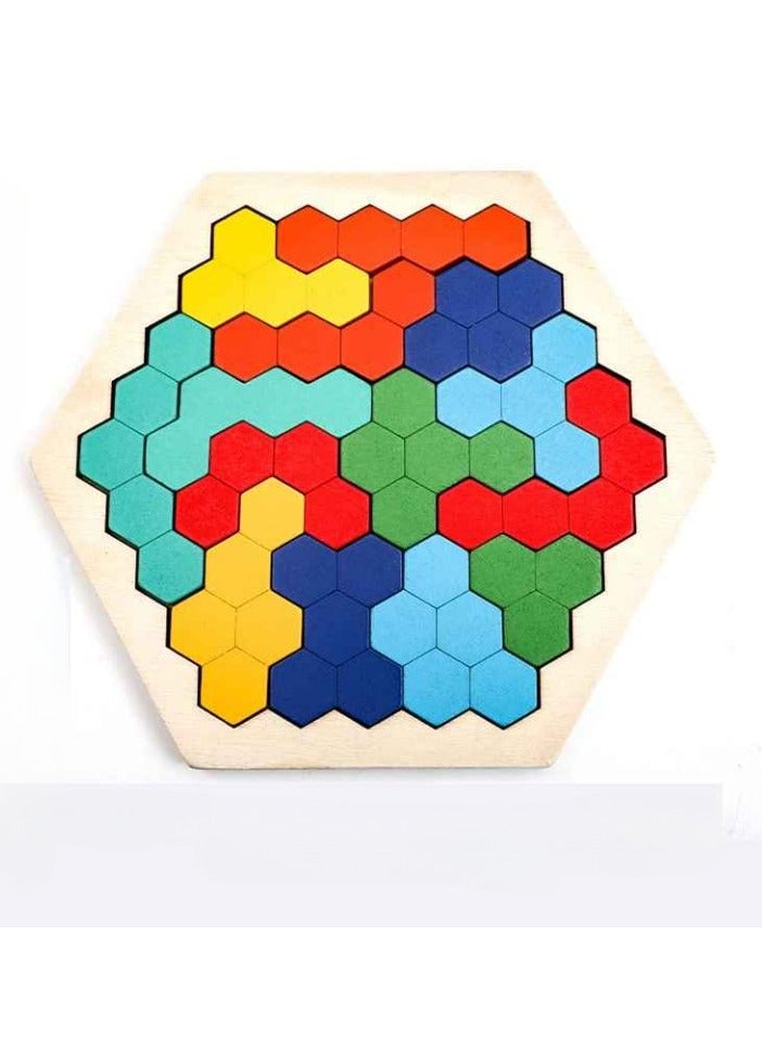 لعبة بانوراما تانغرام خشبية، لعبة تحدي العقل، لعبة منطقية هندسية آمنة ومتينة، لعبة تعليمية تعليمية للأطفال خفيفة الوزن وقابلة للحمل (قطعة واحدة، تصميم على شكل قرص العسل) - Image 1