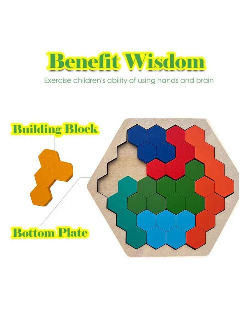 لعبة بانوراما تانغرام خشبية، لعبة تحدي العقل، لعبة منطقية هندسية آمنة ومتينة، لعبة تعليمية تعليمية للأطفال خفيفة الوزن وقابلة للحمل (قطعة واحدة، تصميم على شكل قرص العسل) - Image 2