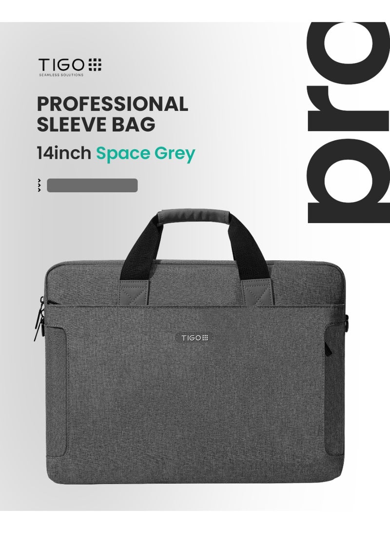 T I G O 14 inch Professional Office Laptop Bag Water Resistant Anti theft Messager Bag with Zipper Pockets and adjustable shoulder strap Sling Bag for Men and Women Space Grey - Image 1