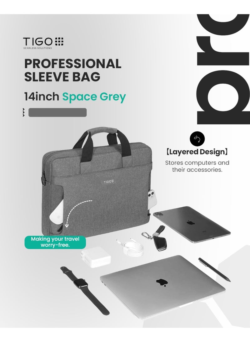 T I G O 14 inch Professional Office Laptop Bag Water Resistant Anti theft Messager Bag with Zipper Pockets and adjustable shoulder strap Sling Bag for Men and Women Space Grey - Image 2