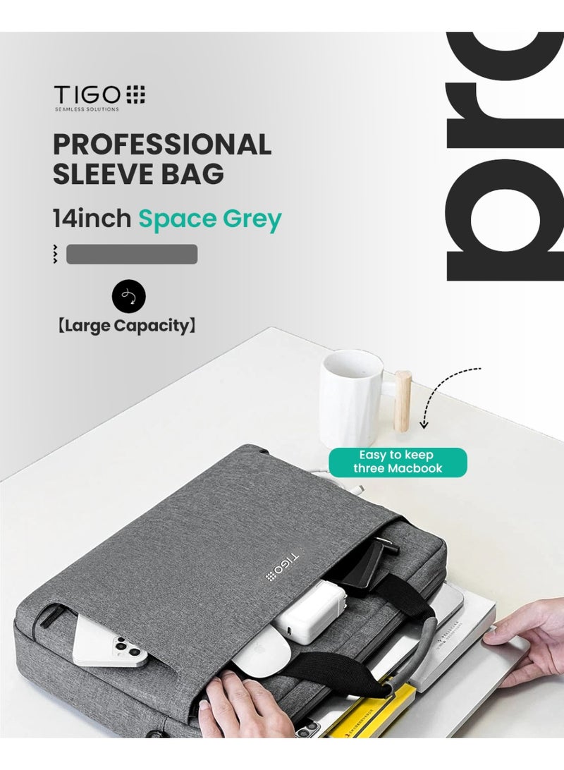 T I G O 14 inch Professional Office Laptop Bag Water Resistant Anti theft Messager Bag with Zipper Pockets and adjustable shoulder strap Sling Bag for Men and Women Space Grey - Image 3