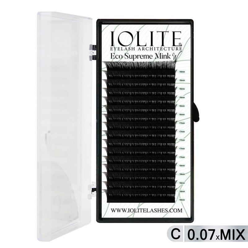 Iolite Eco Supreme Mink W Lashes C Curl – 0.7T Mix & 6mm–15mm | Pre-Fanned Volume Lash Extension Trays for Professional Lash Artists ISMWC7T