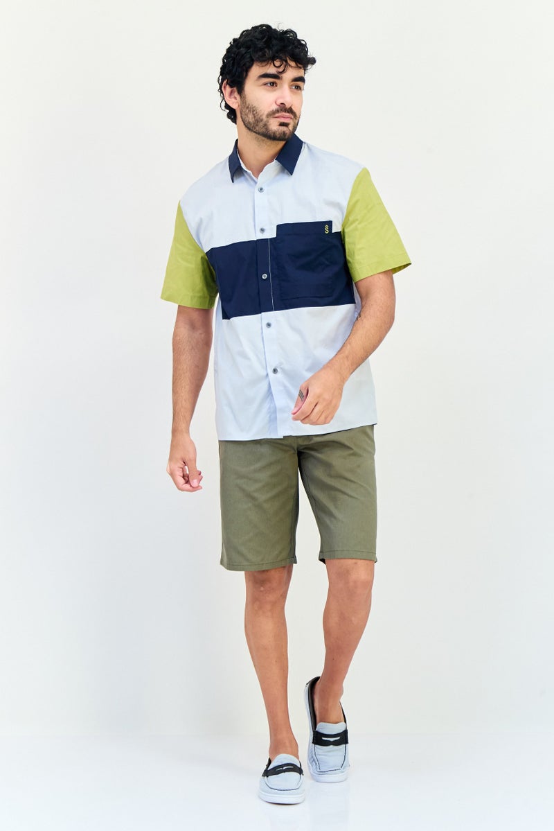 SELECTED Men Drop Shoulder Regular Fit Colorblock Short Sleeve Casual Shirt, Multicolor - Image 2