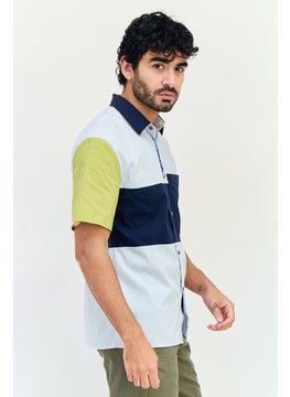 SELECTED Men Drop Shoulder Regular Fit Colorblock Short Sleeve Casual Shirt, Multicolor  - Image 3