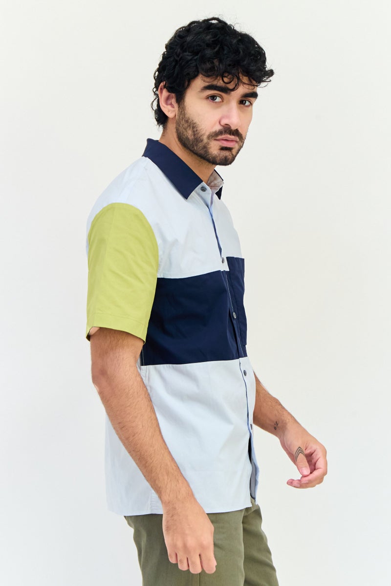 SELECTED Men Drop Shoulder Regular Fit Colorblock Short Sleeve Casual Shirt, Multicolor - Image 3