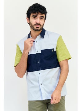 SELECTED Men Drop Shoulder Regular Fit Colorblock Short Sleeve Casual Shirt, Multicolor  - Image 1