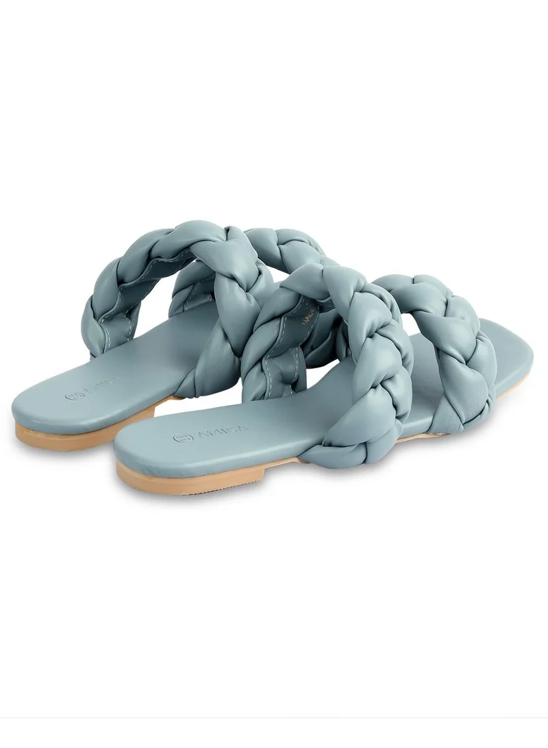 AMICA Cara Women's Flat Leather Sandals with Double Braided Strap