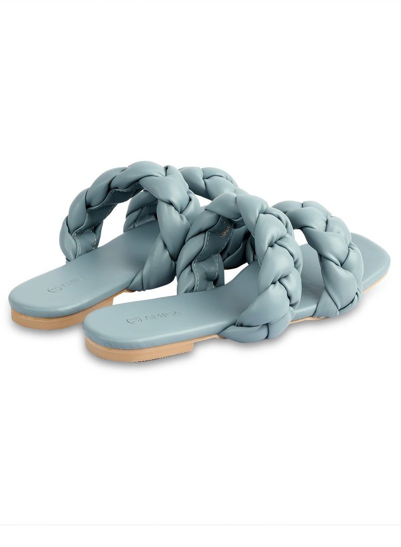 AMICA Cara Women's Flat Leather Sandals with Double Braided Strap - Image 4