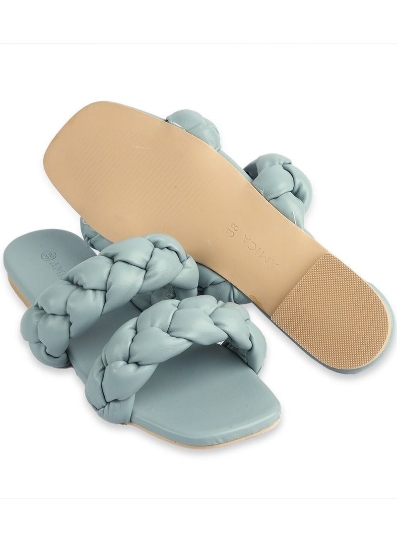 AMICA Cara Women's Flat Leather Sandals with Double Braided Strap - Image 5