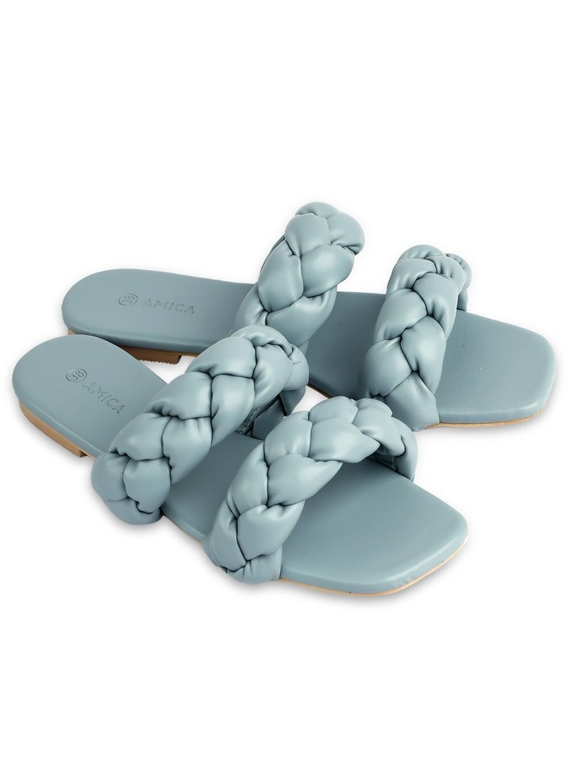 AMICA Cara Women's Flat Leather Sandals with Double Braided Strap - Image 2